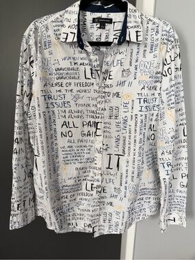 INC International Concepts Graffiti Print Button Down Shirt Size Large Oversized